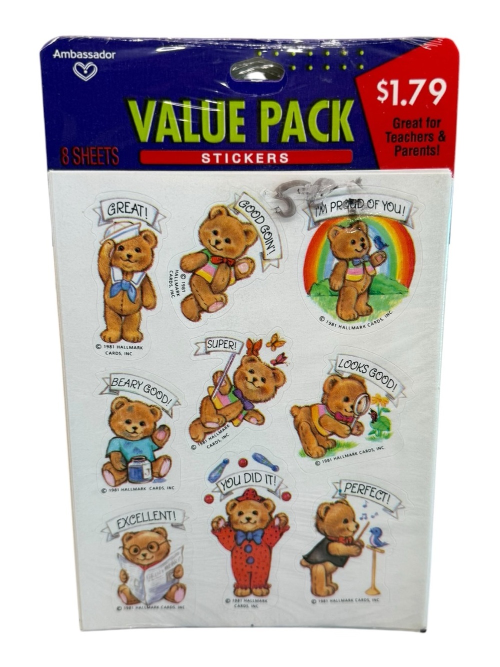 1981 Vintage Ambassador Value Pack Bear Reward Stickers 8 Sheets Sealed